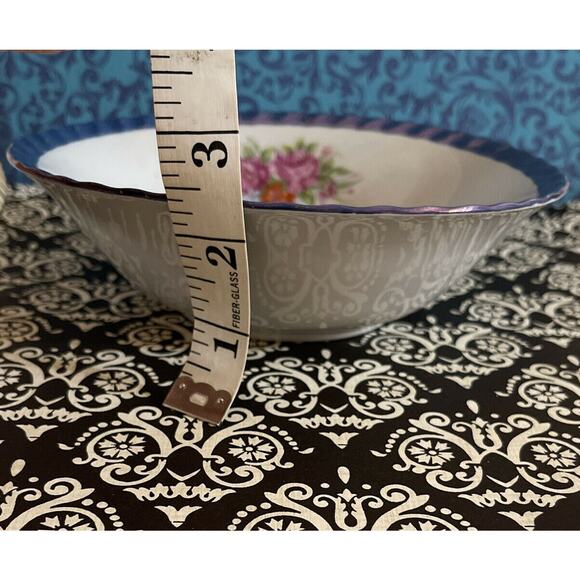 Japan Irridesent Blue Luster Trim Rice Soup Cereal Bowl Floral Vintage - Picture 3 of 4